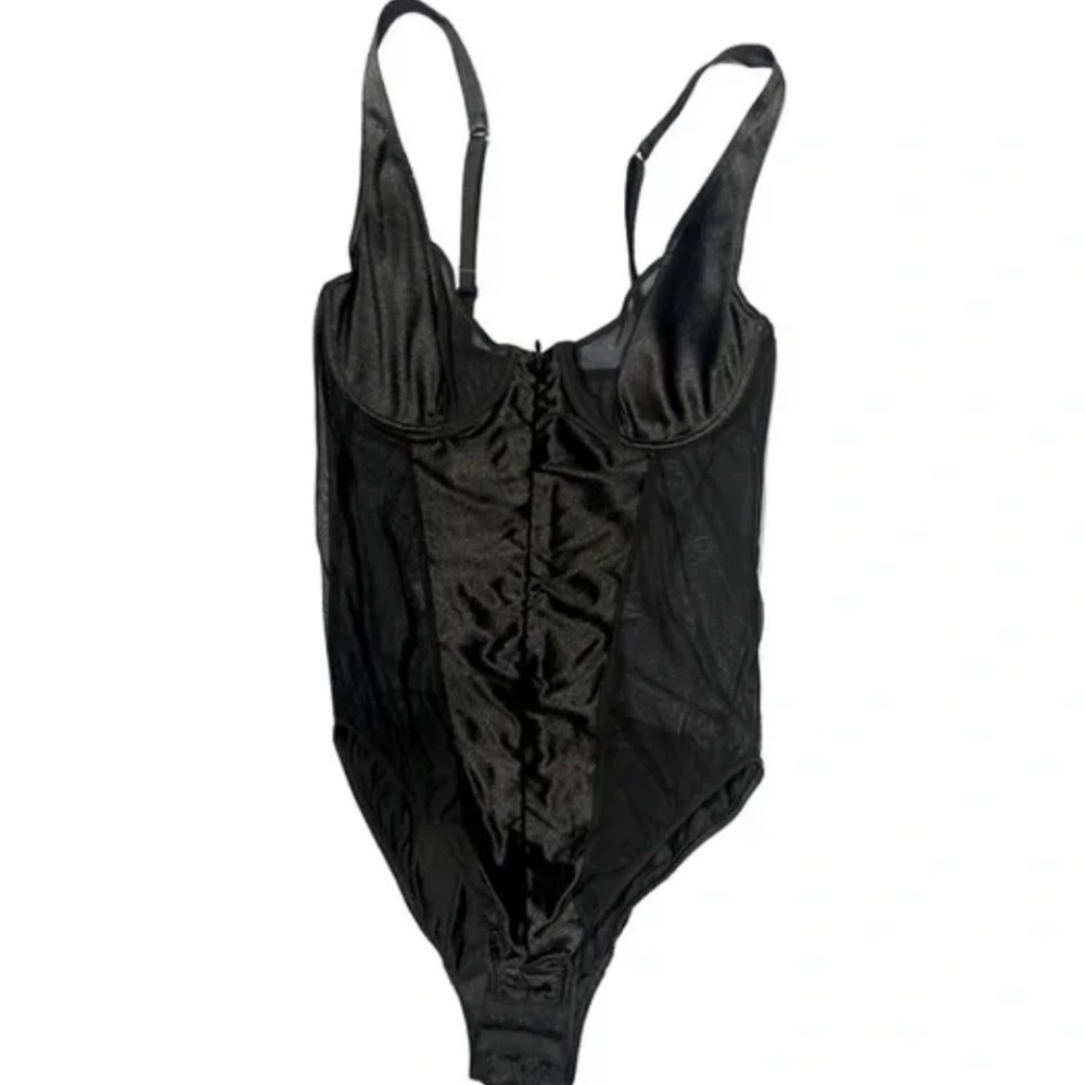 Black bustier bodysuit shape wear elastic corset - adjustable- high hip cut